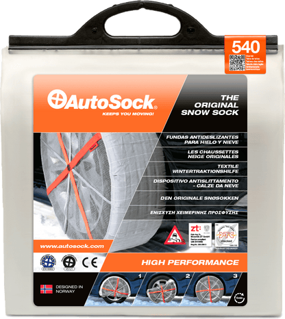Product Packaging of AutoSock for passenger cars and light commercial vehicles (front view) HP540 