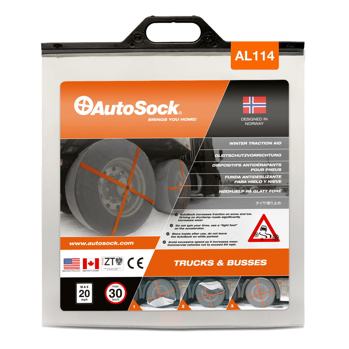 Product Packaging of AutoSock AL 114 AL114 for trucks (front view)