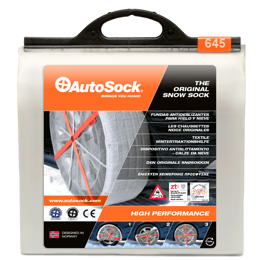Product Packaging of AutoSock HP 645 HP645 for passenger cars and light commercial vehicles (front view)